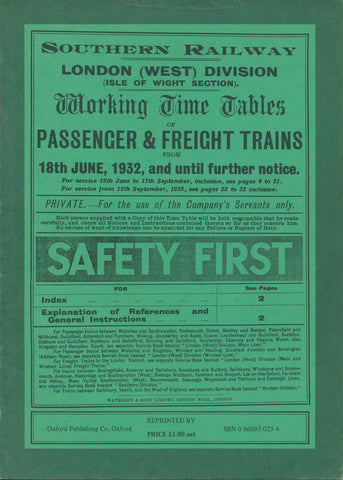 Southern Railway, London (West) Division, (Isle of Wight Section) : working time tables