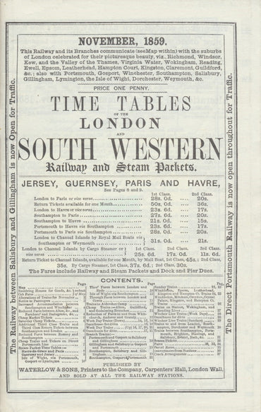 Timetables of the London and South Western Railway - November 1859 (Reprint)